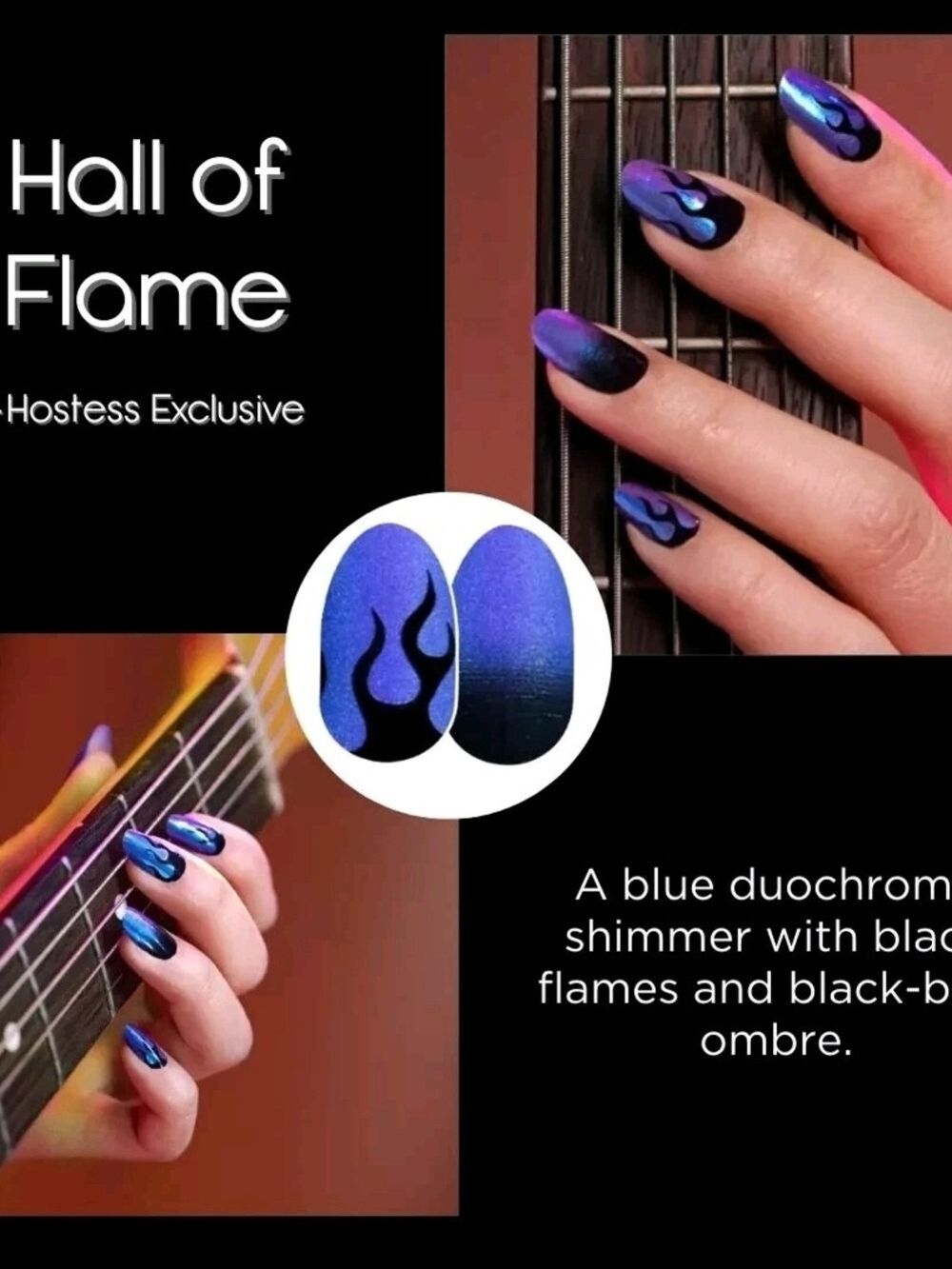 Color Street Hall of Flame Blue Duochrome Nail Strips with Black Flames New